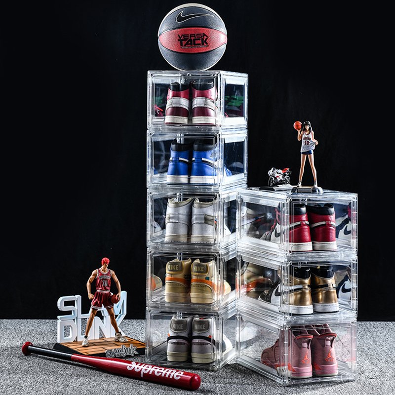 Wholesale Transparent Plastic Sneaker Stackable Drop Front Drawer Type Magnetic Acrylic Storage Shoe