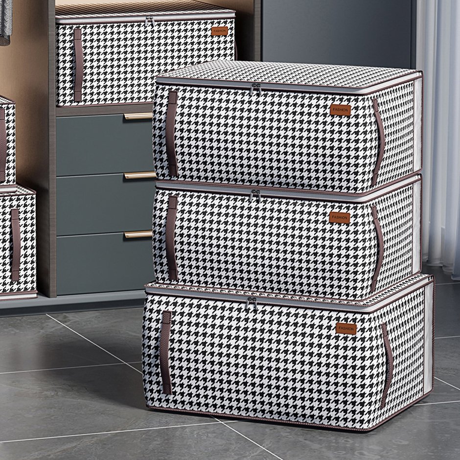 Collapsible Wardrobe Clothes Organizer Storage Box with Handles Zipper Lid Viewable Window Quilt Storage Bag 2023 Fabric PVC OEM