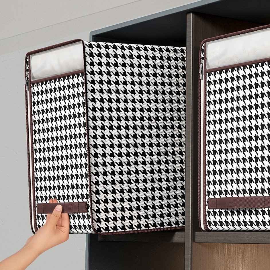 Collapsible Wardrobe Clothes Organizer Storage Box with Handles Zipper Lid Viewable Window Quilt Storage Bag 2023 Fabric PVC OEM