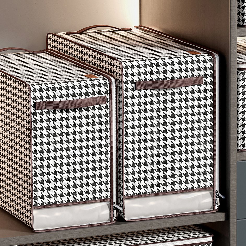 Collapsible Wardrobe Clothes Organizer Storage Box with Handles Zipper Lid Viewable Window Quilt Storage Bag 2023 Fabric PVC OEM