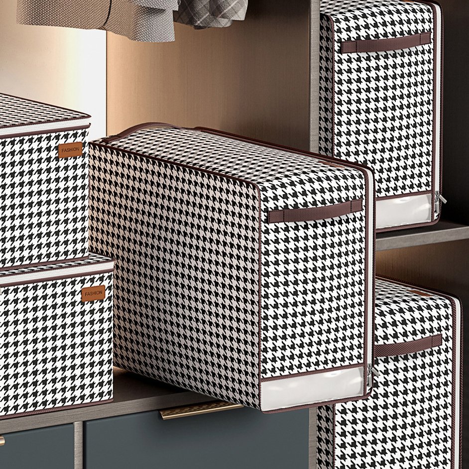 Collapsible Wardrobe Clothes Organizer Storage Box with Handles Zipper Lid Viewable Window Quilt Storage Bag 2023 Fabric PVC OEM