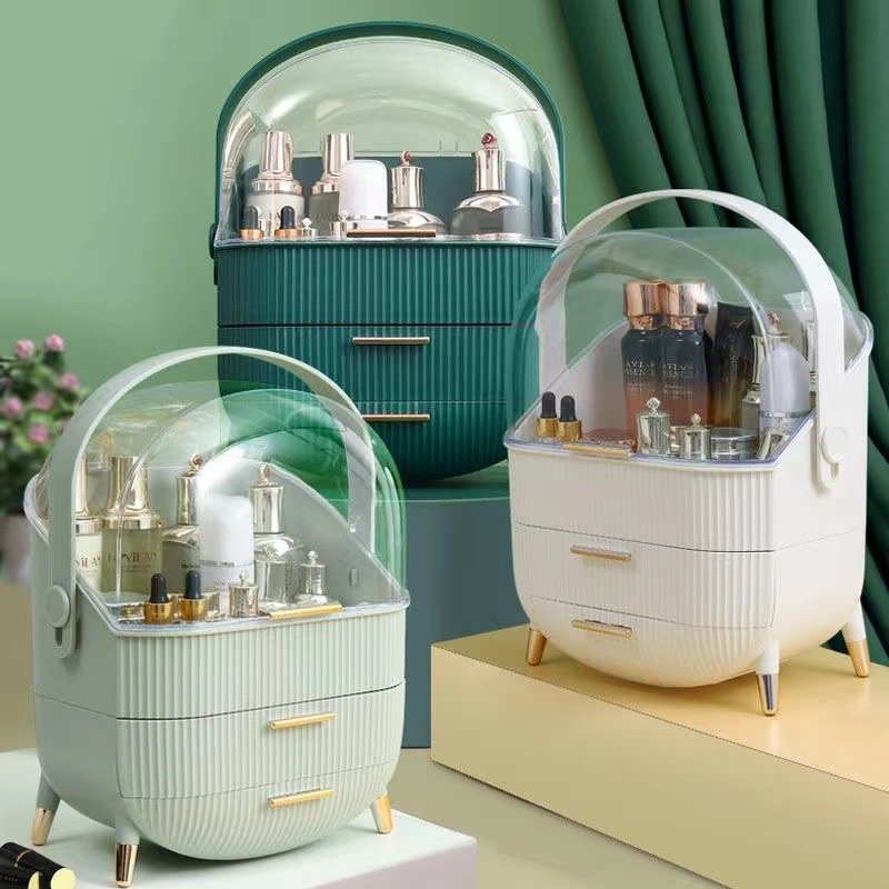 Large Makeup Organizer for Vanity Bathroom Dressing Case Dresser Countertop Skin Care Cosmetic Storage Box with 2 Drawer Pink