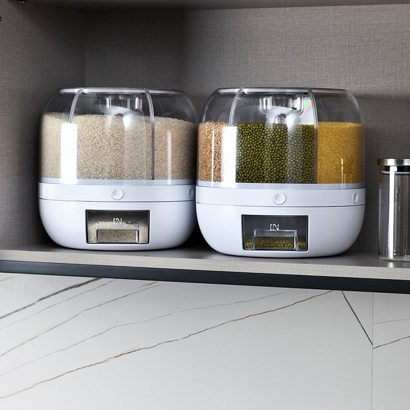 Wholesale kitchen storage tank transparent round plastic grain rice grain distribution bucket food sealed storage container