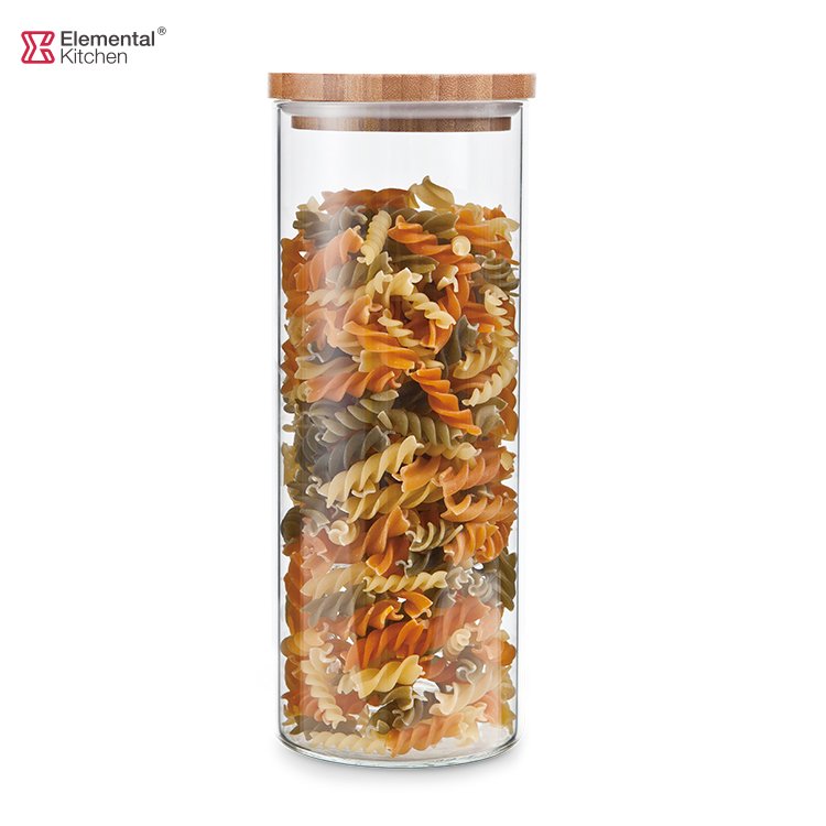 450ml 700ml 1000ml 1650ml glass jar pet food storage bamboo lid for home kitchen 4 Pcs Storage Jar Set