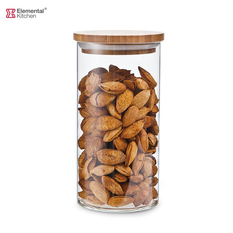450ml 700ml 1000ml 1650ml glass jar pet food storage bamboo lid for home kitchen 4 Pcs Storage Jar Set