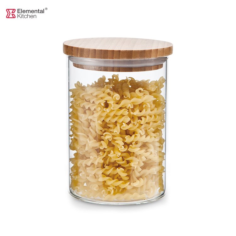 450ml 700ml 1000ml 1650ml glass jar pet food storage bamboo lid for home kitchen 4 Pcs Storage Jar Set