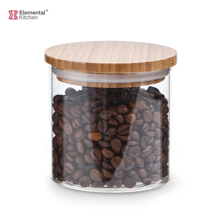 450ml 700ml 1000ml 1650ml glass jar pet food storage bamboo lid for home kitchen 4 Pcs Storage Jar Set