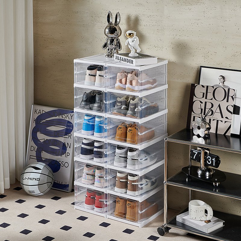 Wholesale Installation Free Transparent Storage Cabinet Bins Foldable Organizer Collapsible Clear Portable Shoe Rack Box