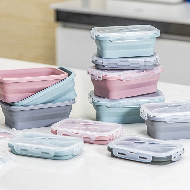 OKSILICONE Customized Silicone Food Storage Containers with BPA Free Airtight Plastic Lids Kids Lunch Box