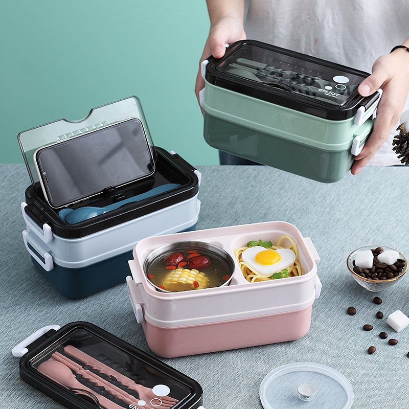 W54 Wheat Straw Stainless Steel Dinnerware Food Storage Bento Box Container Portable Lunch Box For Kids School Office