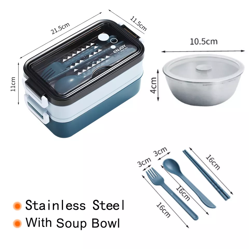 W54 Wheat Straw Stainless Steel Dinnerware Food Storage Bento Box Container Portable Lunch Box For Kids School Office