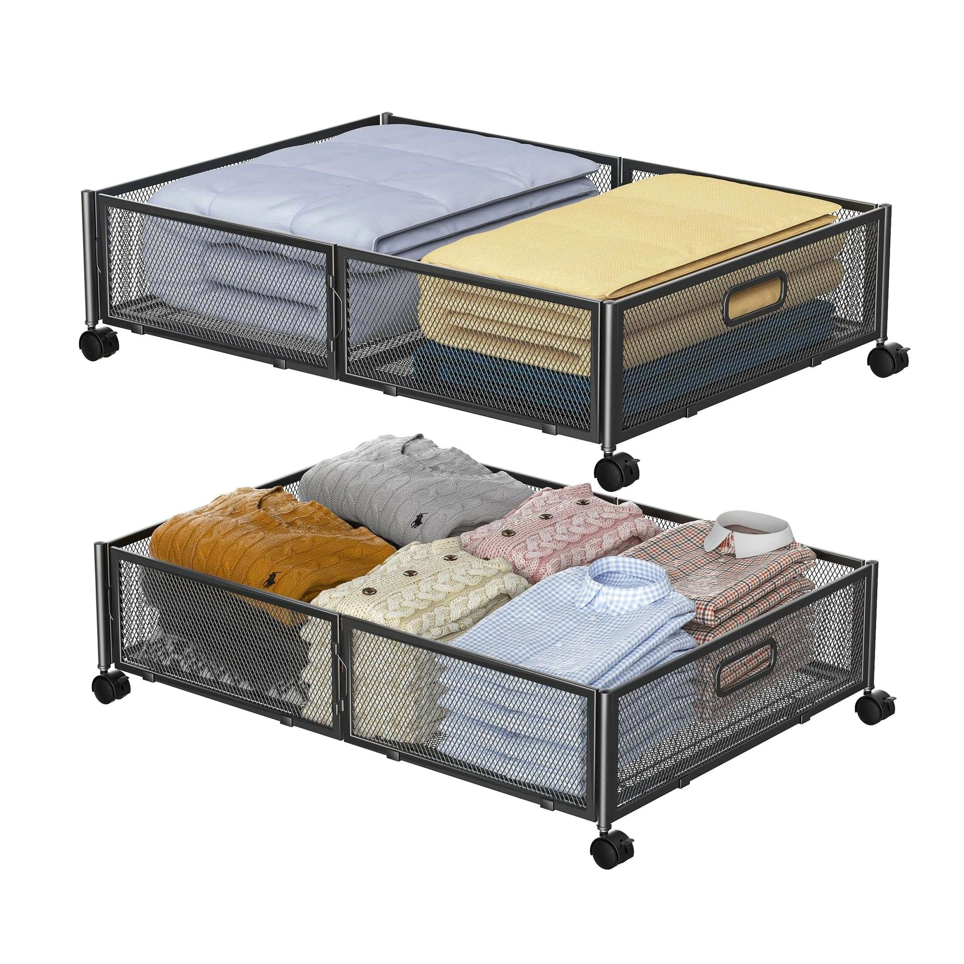 Metal Under Bed Storage With Wheels Storage Bins For Bedroom Rolling Under The Bed Clothes Shoe Storage Container