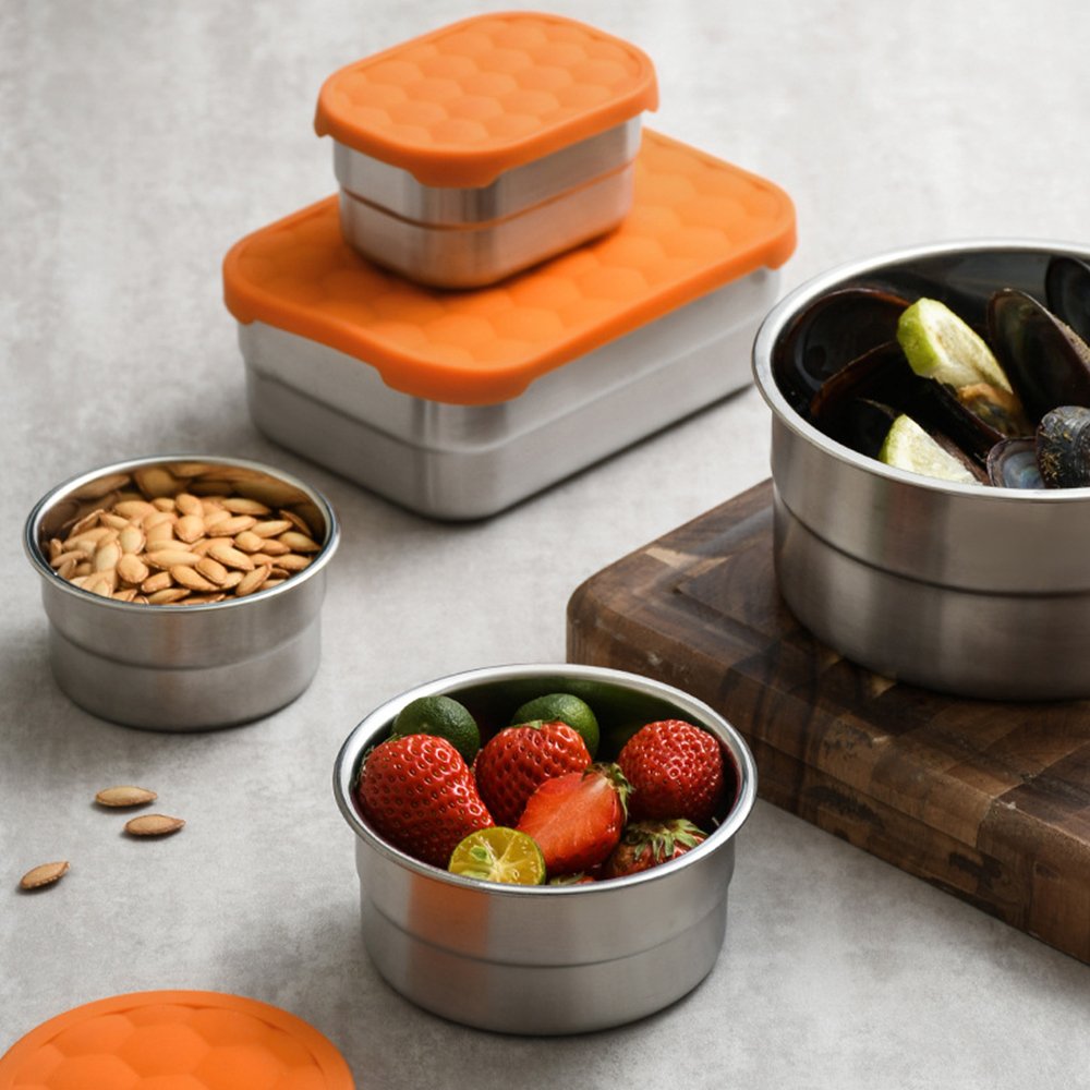 Stainless Steel Snack Containers for Kids and Toddlers Small Food Containers with PP Lids Metal Lunch Box for Daycare and School