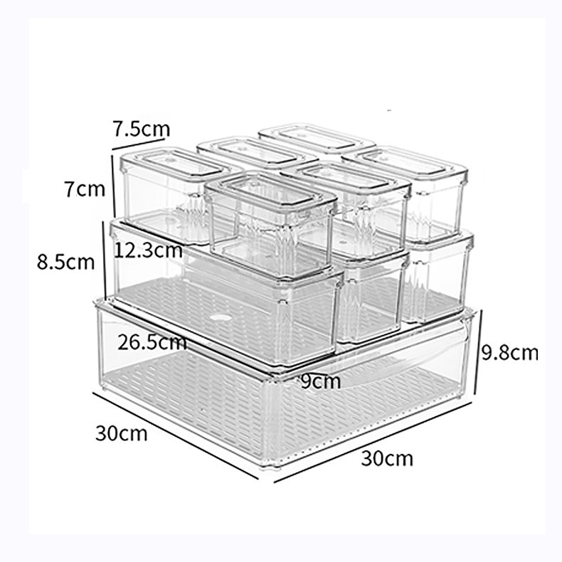 10pcs/set PET Transparent Dust Proof Kitchen Food Storage Box Meat Fish Vegetable Fruit fridge organizer