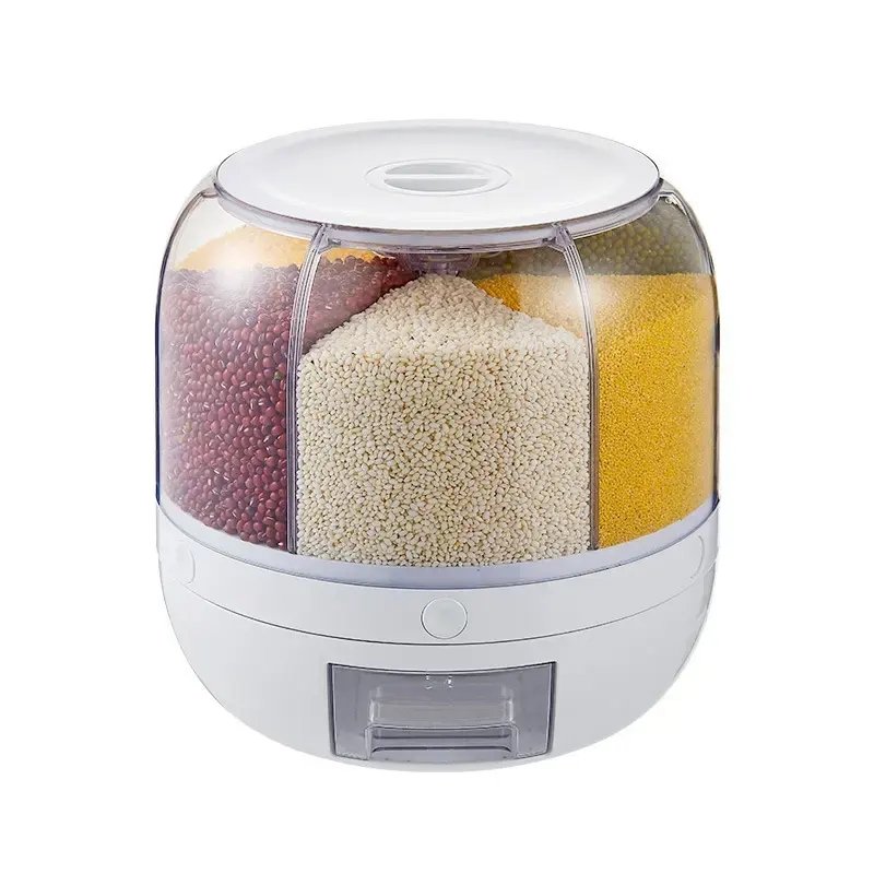 Rotatable 360 Degree Rice Dispenser Sealed Dry Grain Bucket Dispenser Moisture-proof Kitchen Food Container Storage Box