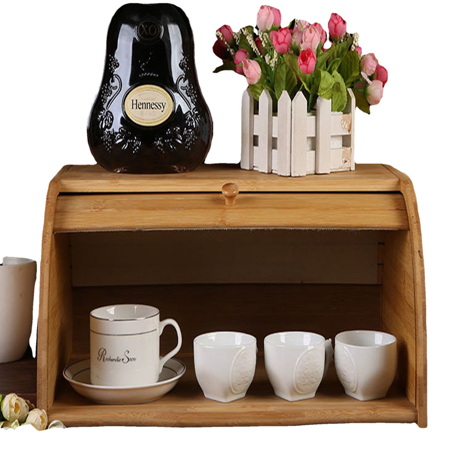 Wholesale High Quality Wood Bamboo Bread Boxes Lid Easy-opening Food Storage Container