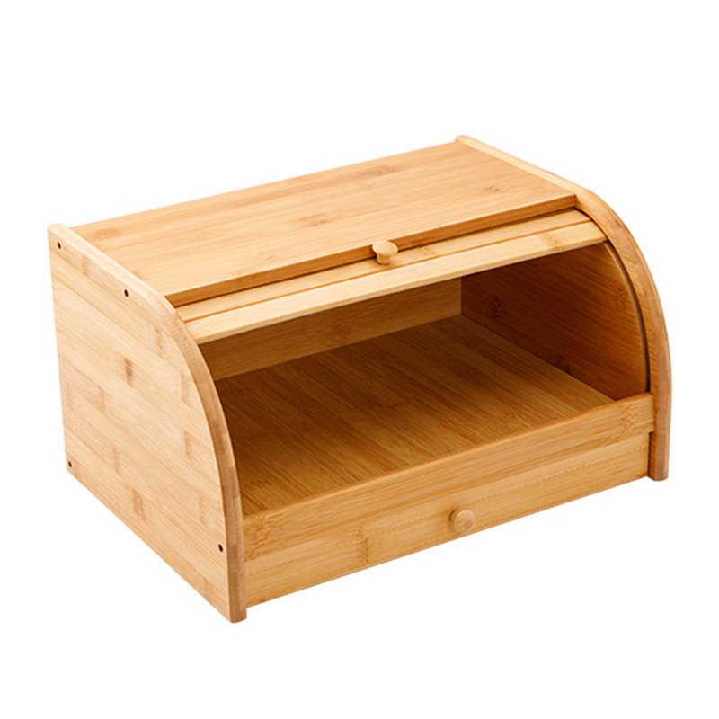 Wholesale High Quality Wood Bamboo Bread Boxes Lid Easy-opening Food Storage Container