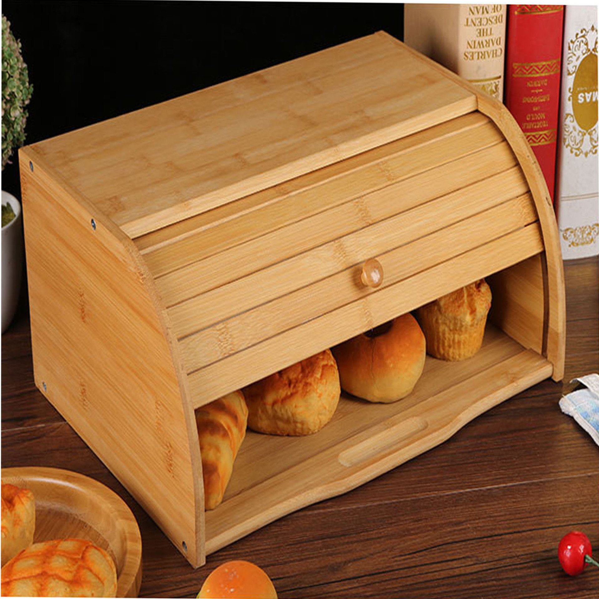 Wholesale High Quality Wood Bamboo Bread Boxes Lid Easy-opening Food Storage Container