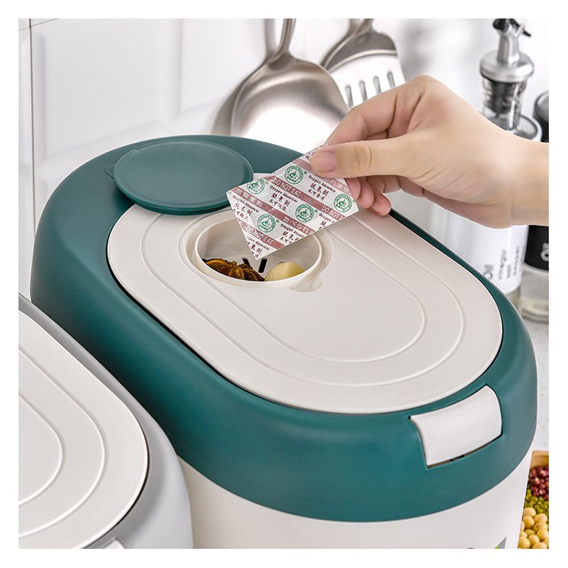 Food Grain Storage Container Large Capacity 6-Grid Rice Dispenser 10kg Rotatable Sealed Grain Food Storage Box Rice Bucket