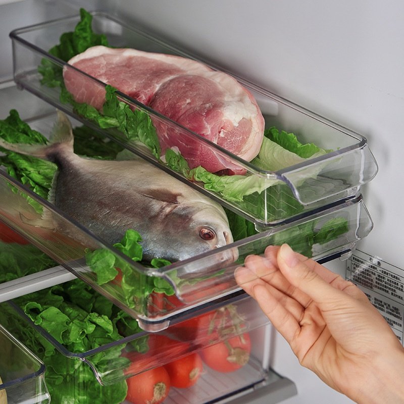 Vegetable Fruit Fresh Produce Fridge Refrigerator Fresh-keeping Storage Box Containers With Grid Strainer Drain Basket Crisper