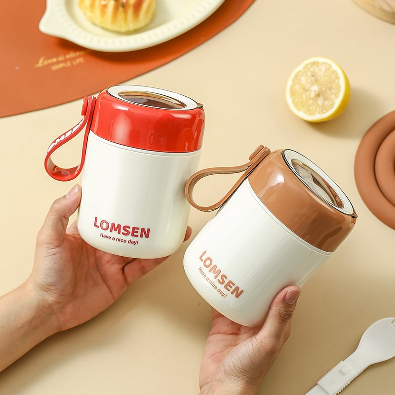Portable 15.5oz hot food thermos vacuum soup container breakfast cup 304 stainless steel food jar with spoon insulated bag