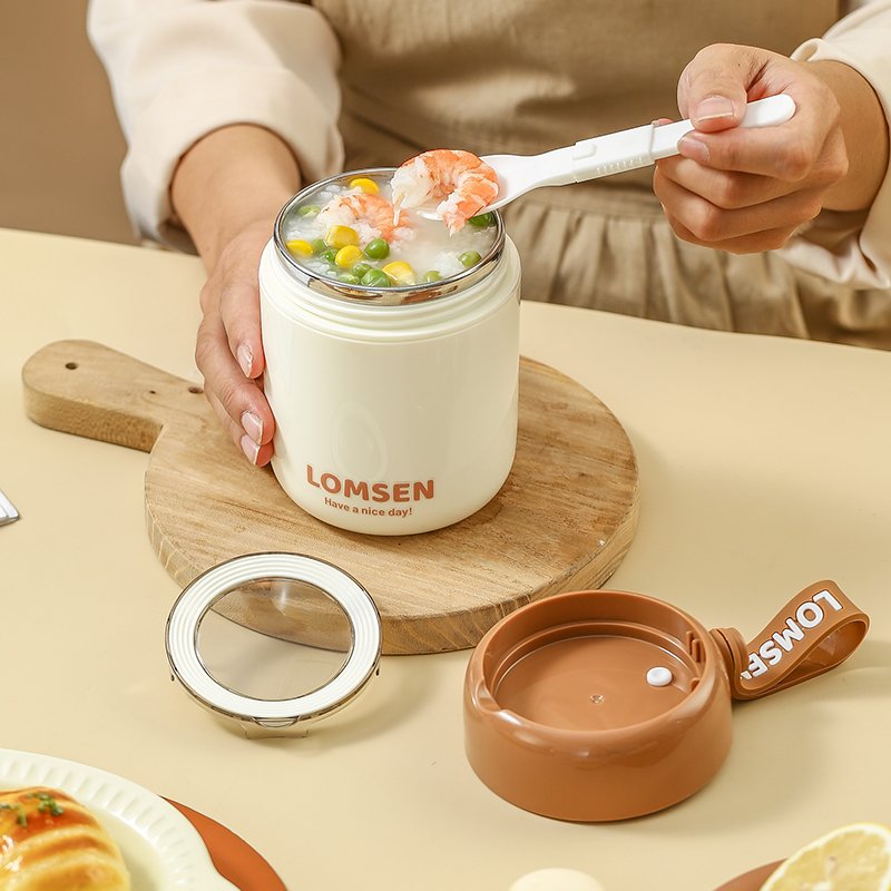 Portable 15.5oz hot food thermos vacuum soup container breakfast cup 304 stainless steel food jar with spoon insulated bag