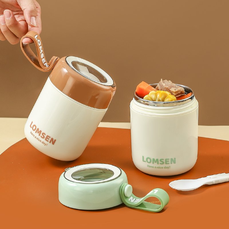 Portable 15.5oz hot food thermos vacuum soup container breakfast cup 304 stainless steel food jar with spoon insulated bag