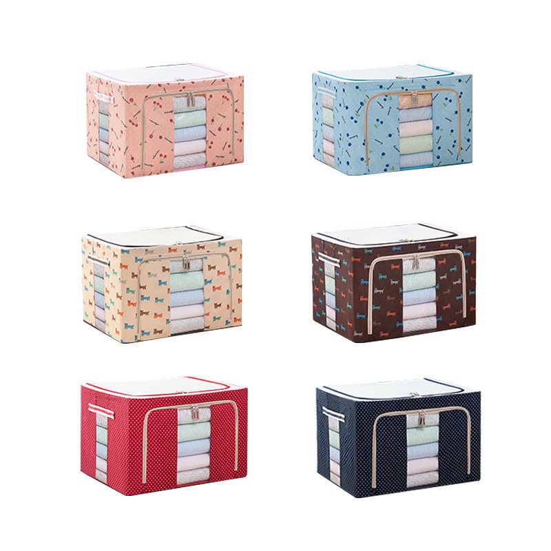 100L New Foldable Storage Box Clothes Blanket Closet Sweater Organizer Bag Steel Frame Support Oxford Cloth Storage Organizer