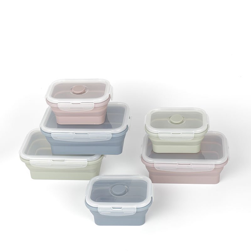 Wholesale custom Bpa free silicone lunch box set folding collapsible food storage container with lid
