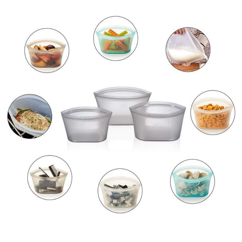 Factory Outlet Kid Snack Cup Containers Silicone Meal Prep Container Cups Reusable Food Storage Bags Set
