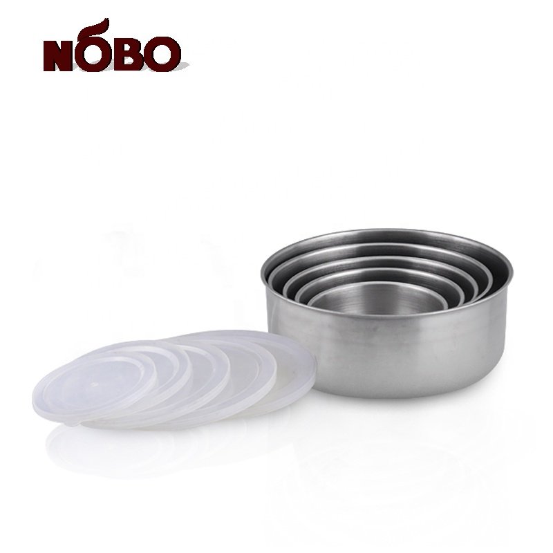 Popular household office kitchen stainless steel round rice food container storage box with plastic lid