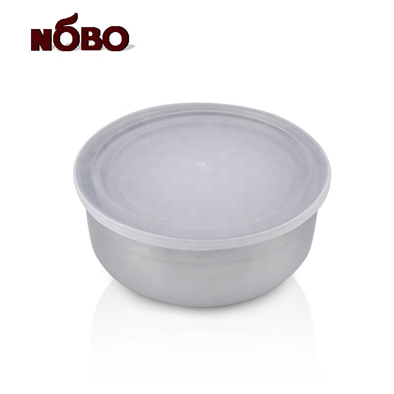 Popular household office kitchen stainless steel round rice food container storage box with plastic lid