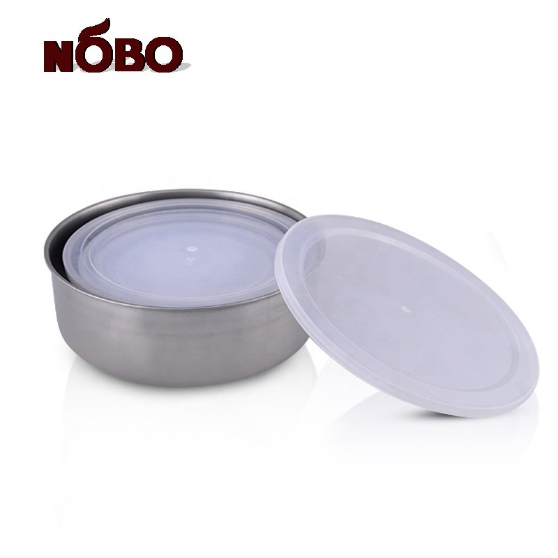 Popular household office kitchen stainless steel round rice food container storage box with plastic lid