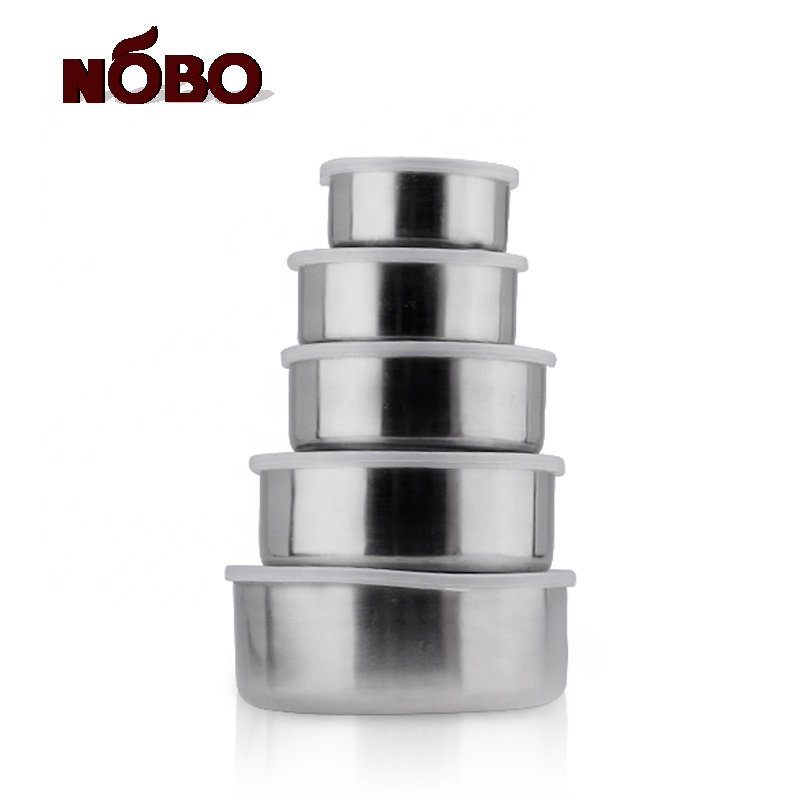 Popular household office kitchen stainless steel round rice food container storage box with plastic lid