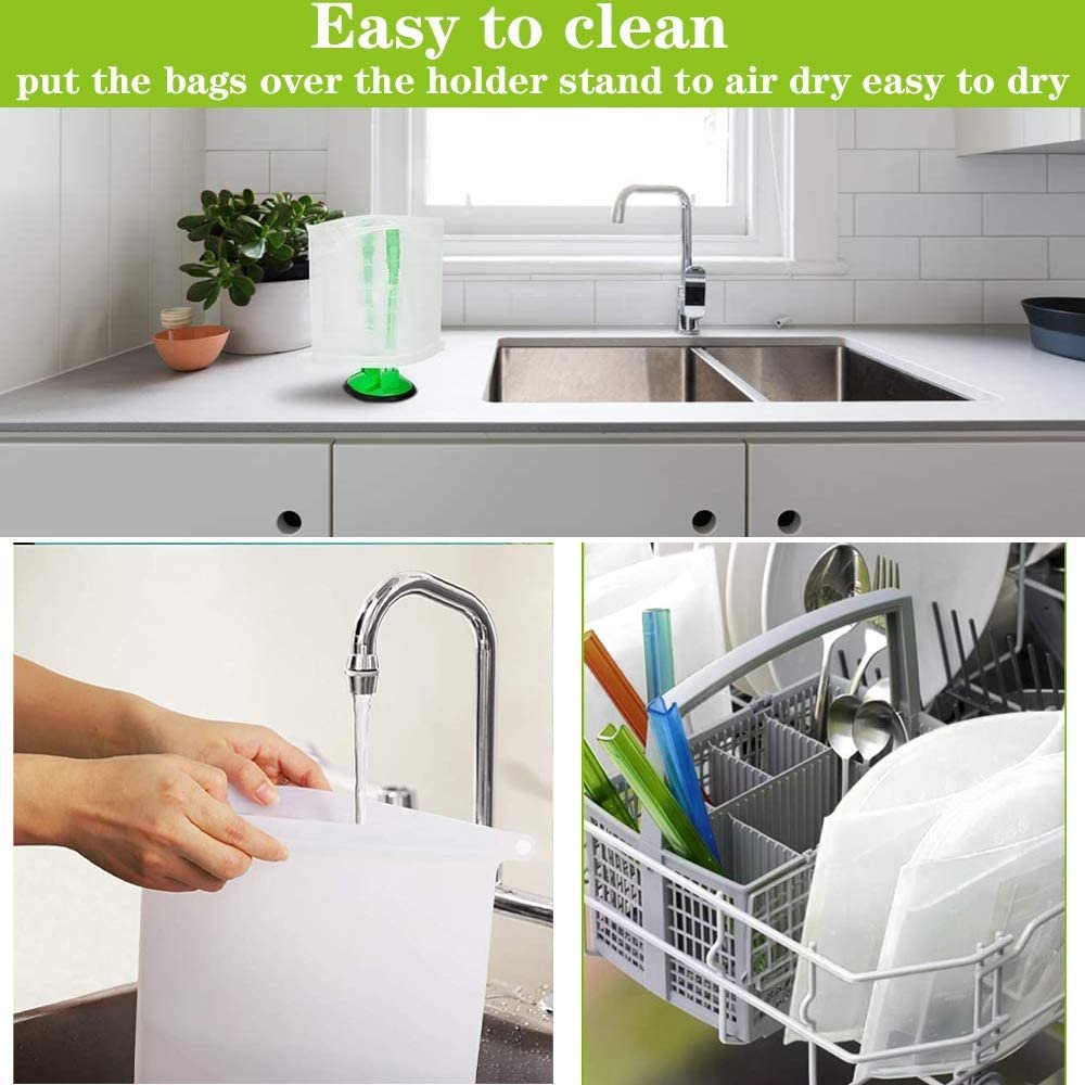 Eco-Friendly Silicone Food Storage Bag Versatile Cooking Reusable Airtight Seal Food Bag with Bags Holder