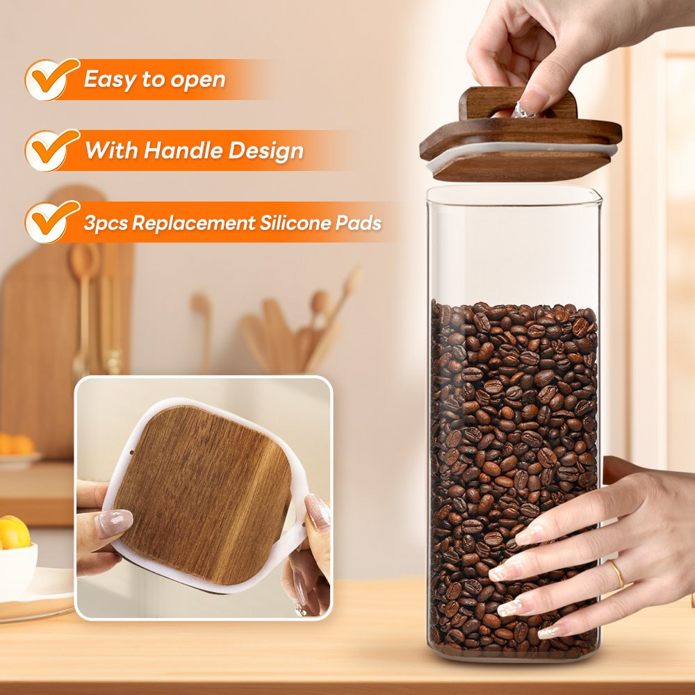 China Supplier Factory Low Price Glass Jar Borosilicate Glass Storage Jar For Bulk Food Storage with Wood Lid