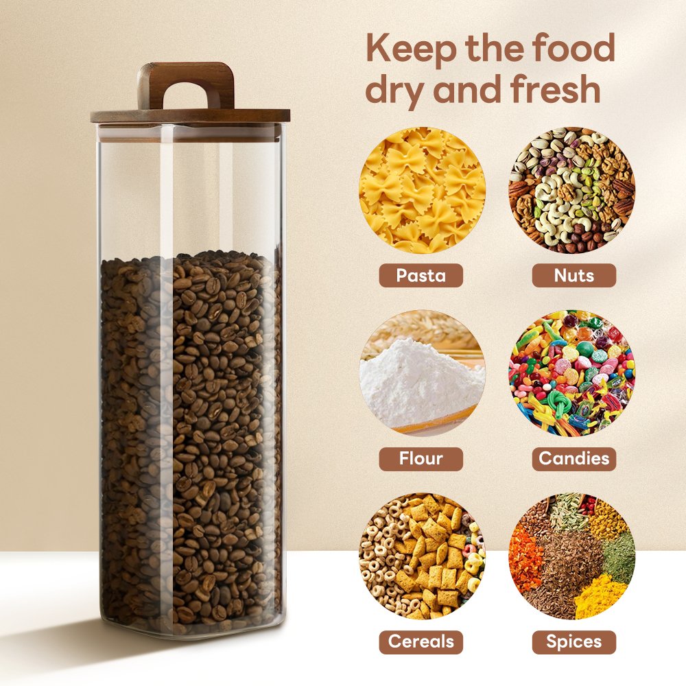 China Supplier Factory Low Price Glass Jar Borosilicate Glass Storage Jar For Bulk Food Storage with Wood Lid