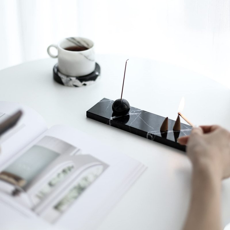 stonekocc Brand Incense Holder Black Marble Tray Incense Burner Modern Minimalist Home Deco And Desk Incense Stick Holder