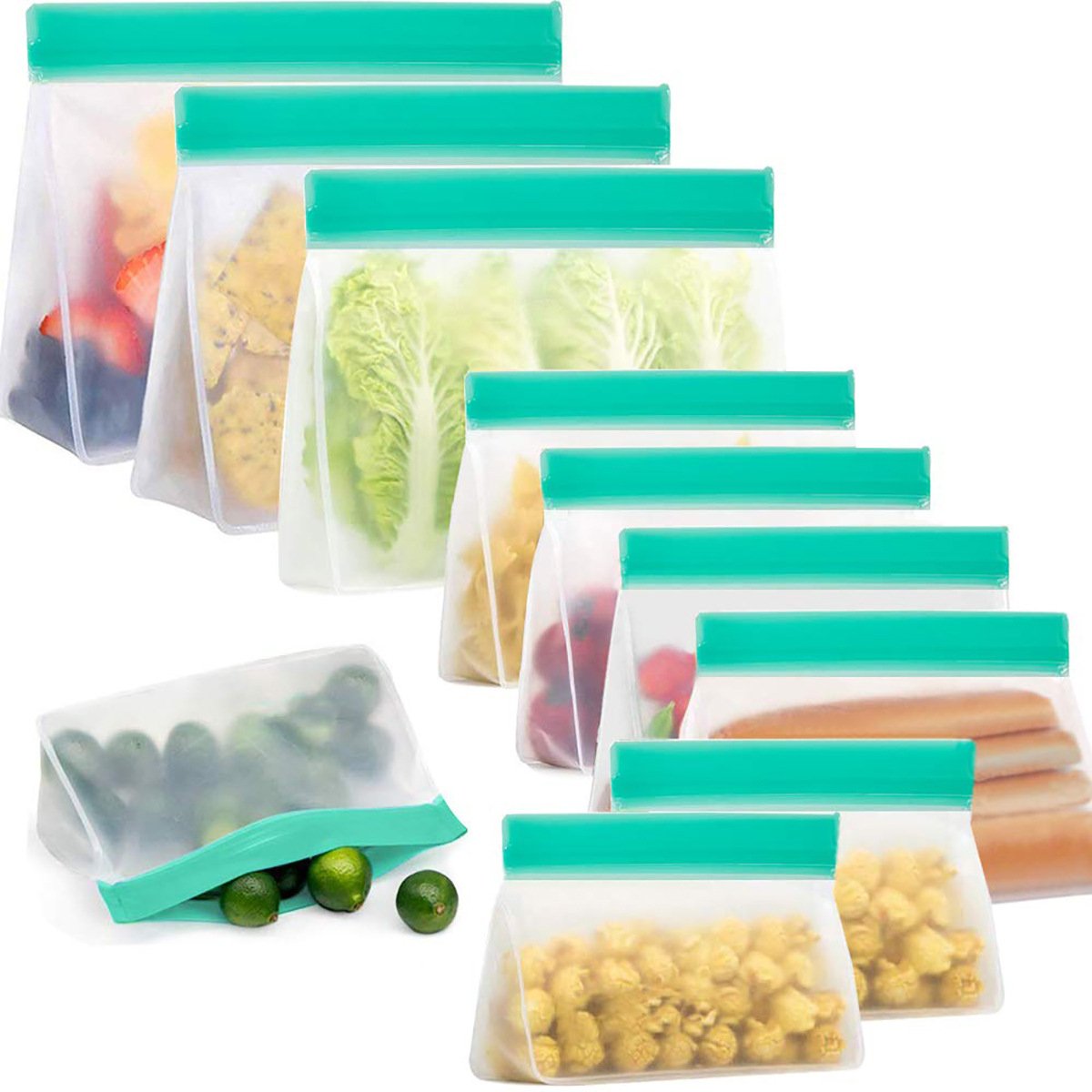 BPA Free Leakproof Silicone Food Storage Bags PEVA Reusable Freezer Bags Eco-Friendly Reusable Food Container