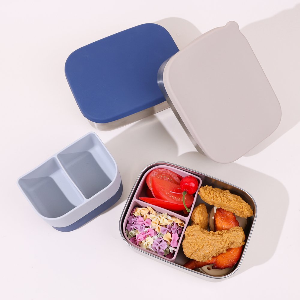 Microwave Safe Reusable Leakproof 3 Compartment Insulated Removable Divider Stainless Steel Lunch Box For Kids With Lid