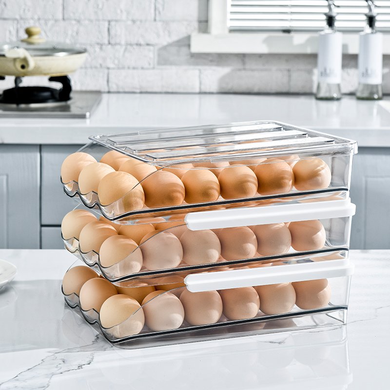 Kitchen stackable egg fridge drawer fruit plastic Freezer Plastic Organizer Bins food egg storage box With lid