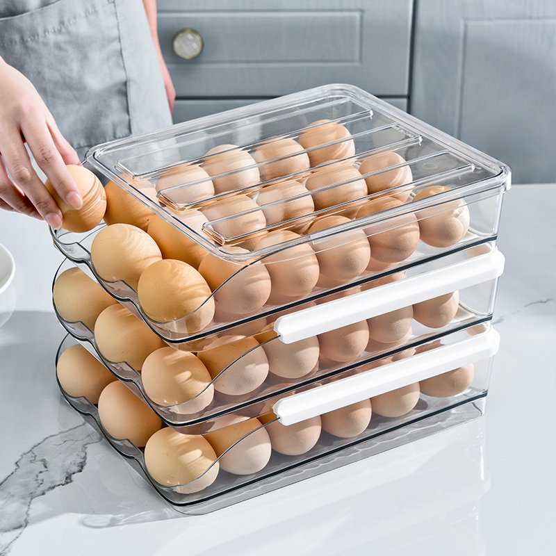 Kitchen stackable egg fridge drawer fruit plastic Freezer Plastic Organizer Bins food egg storage box With lid