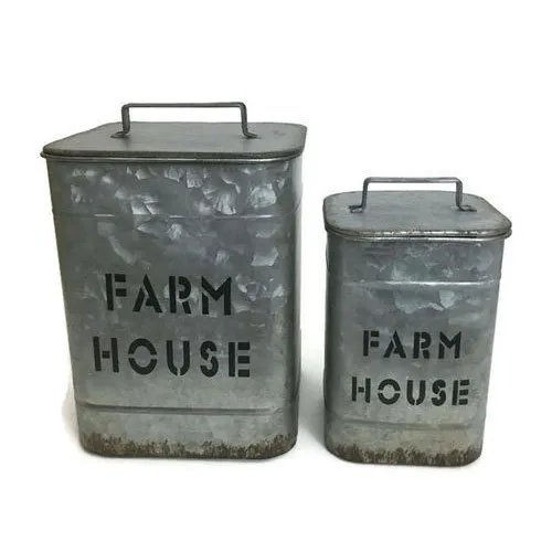 Wholesale Jars Galvanized Steel Canister Tin Kitchen Food Vintage Classic Design Lid Sugar Tea Coffee Canisters Sealed Kitchen