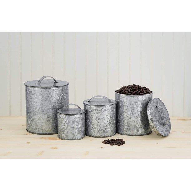 Wholesale Jars Galvanized Steel Canister Tin Kitchen Food Vintage Classic Design Lid Sugar Tea Coffee Canisters Sealed Kitchen