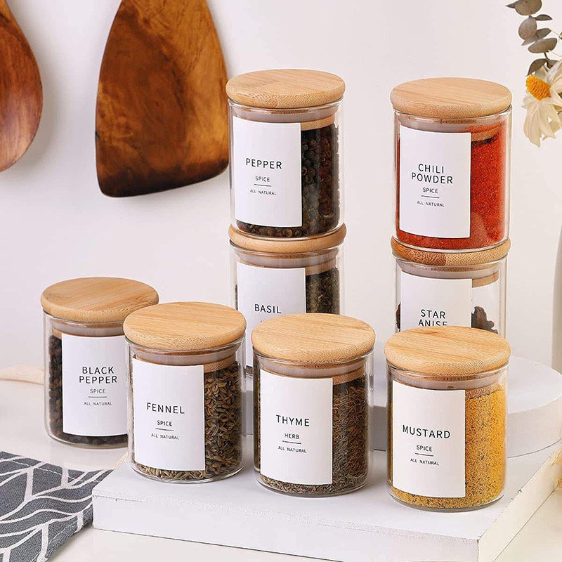 custom square borosilicate glass storage jars baby airtight food storage containers with wooden lids for kitchen organization