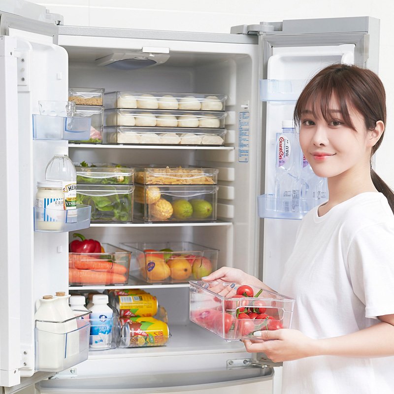 Plastic Transparent Kitchen Container Pantry Cabinet Organizing Bins with Handles Organizer Refrigerator Food Storage