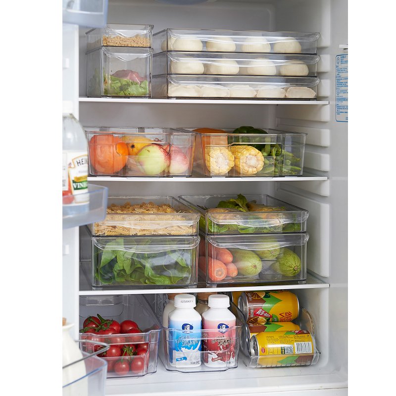 Plastic Transparent Kitchen Container Pantry Cabinet Organizing Bins with Handles Organizer Refrigerator Food Storage