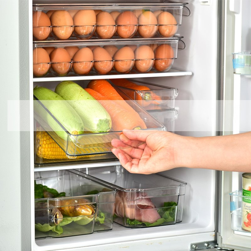 Plastic Transparent Kitchen Container Pantry Cabinet Organizing Bins with Handles Organizer Refrigerator Food Storage