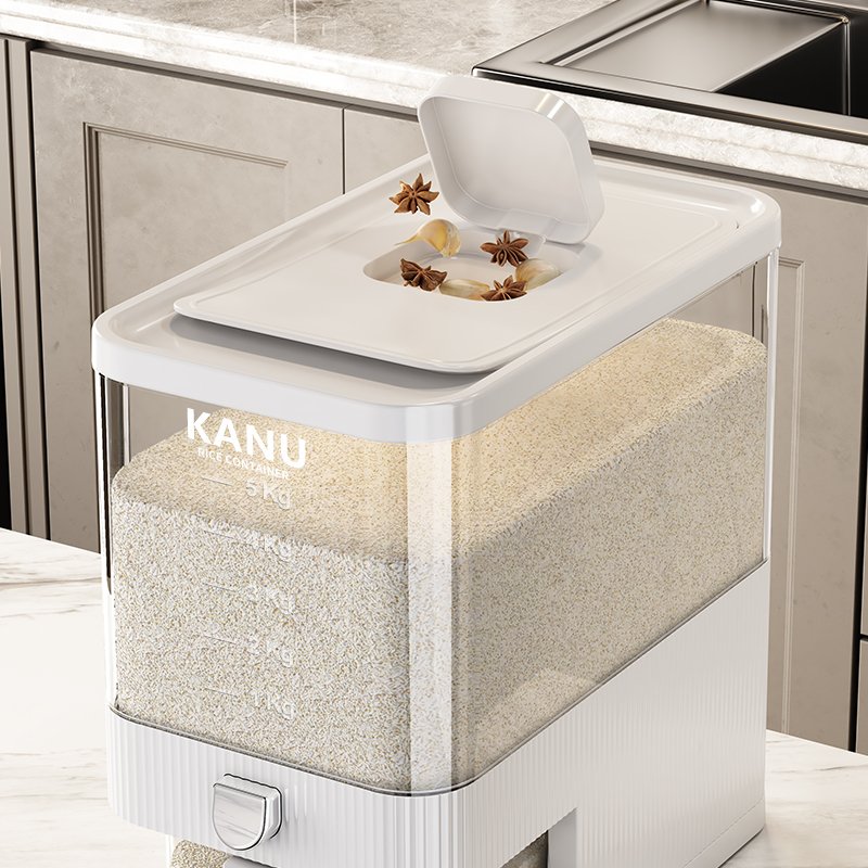 Plastic Kitchen Food Storage Box Container Date Pet Rotating Rice Dispenser Transparent with Cup Multifunction CLASSIC 10kg Safe