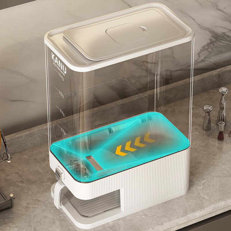 Plastic Kitchen Food Storage Box Container Date Pet Rotating Rice Dispenser Transparent with Cup Multifunction CLASSIC 10kg Safe